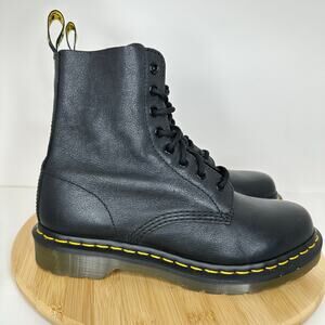 Dr. Martens 1460 Pascal Pebbled Black Leather Combat Moto Boots Lace Up Size 8
